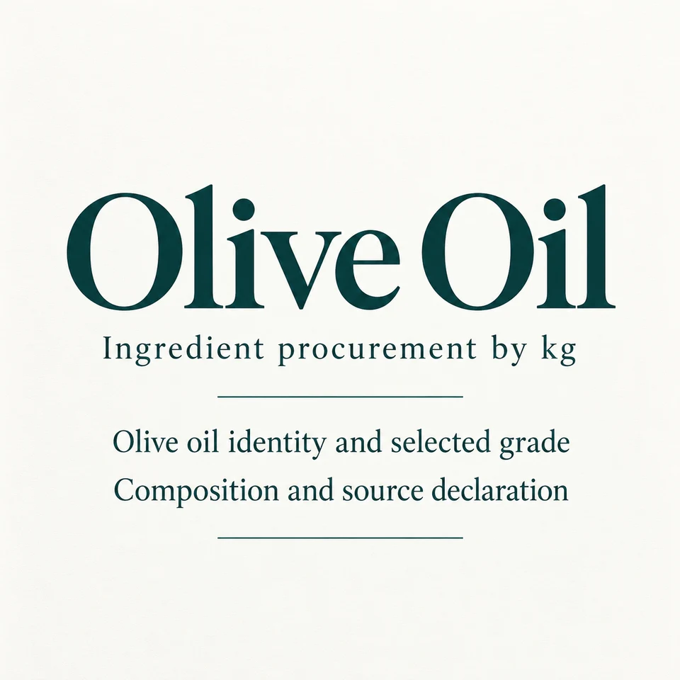 Olive Oil ingredient identity and procurement by kg