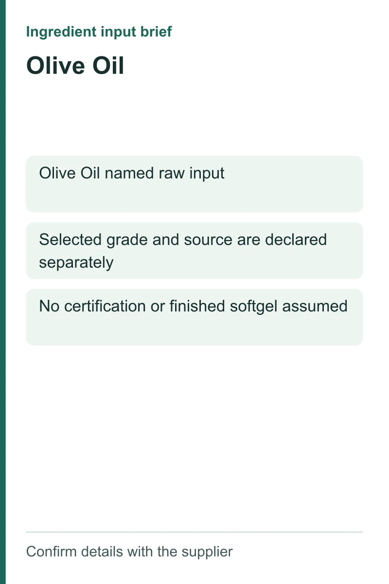 Olive Oil ingredient input brief