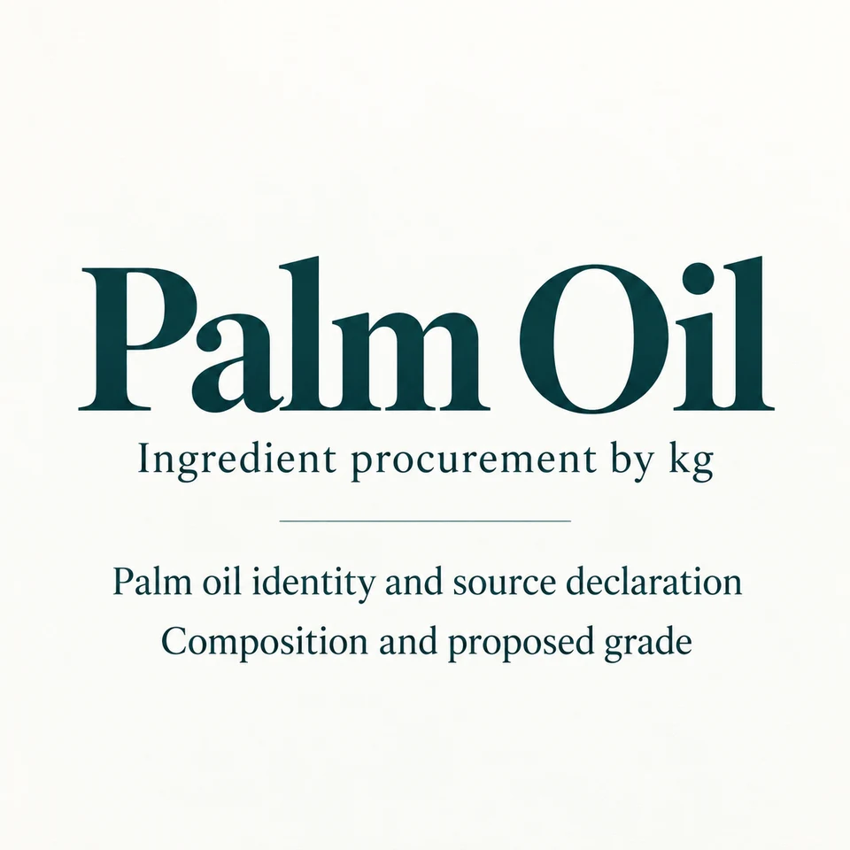 Palm Oil ingredient identity and procurement by kg