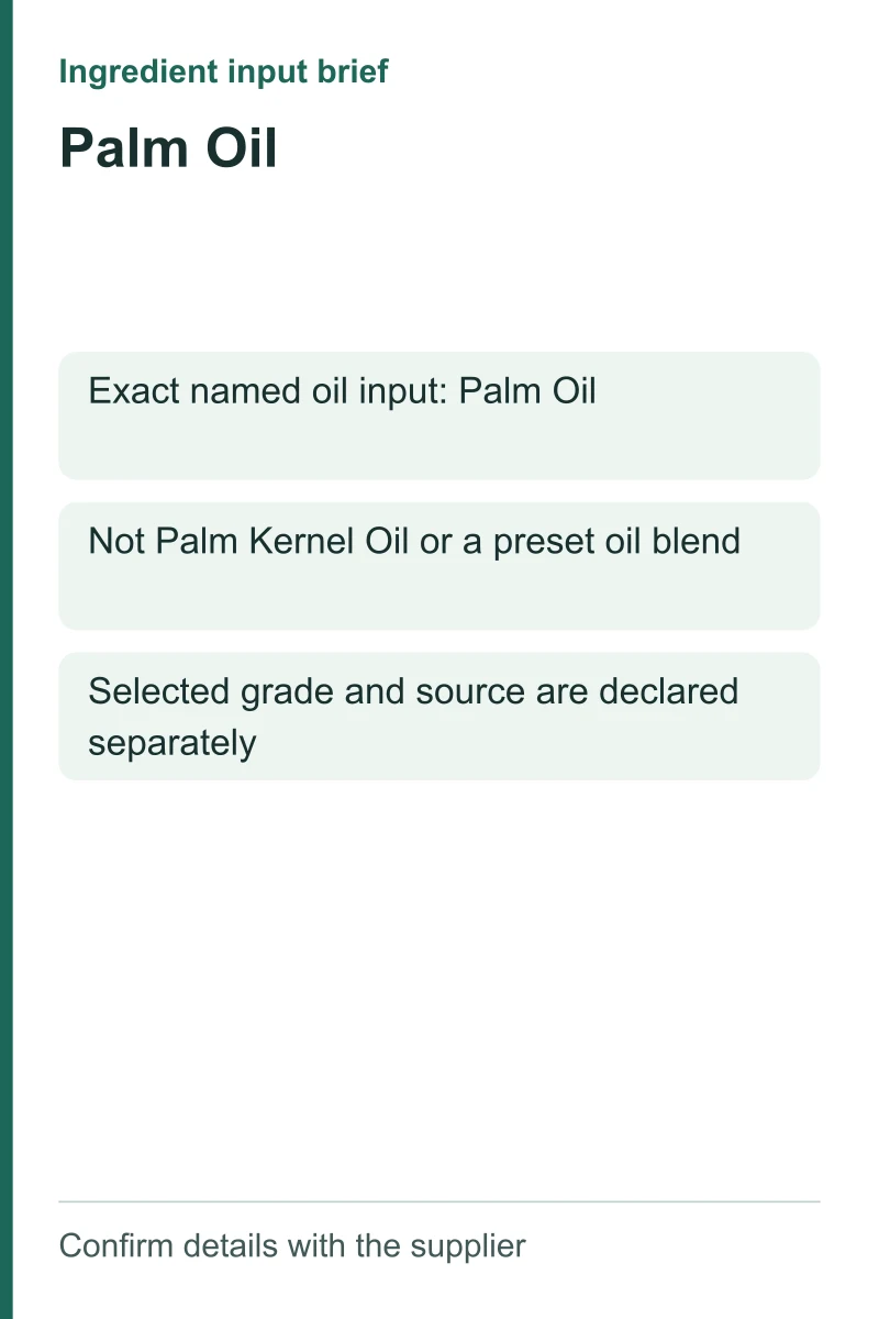 Palm Oil ingredient input brief