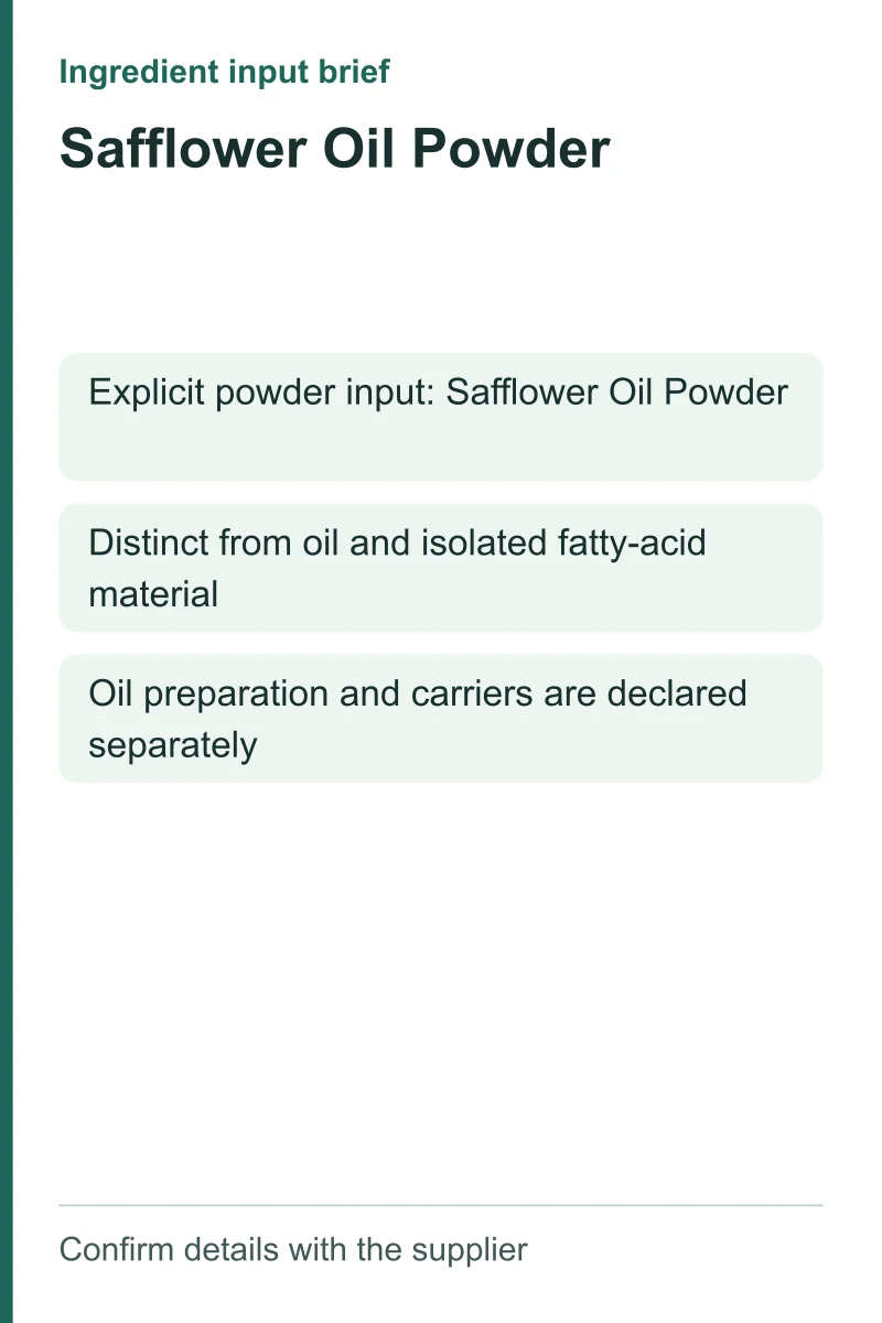 Safflower Oil Powder ingredient input brief