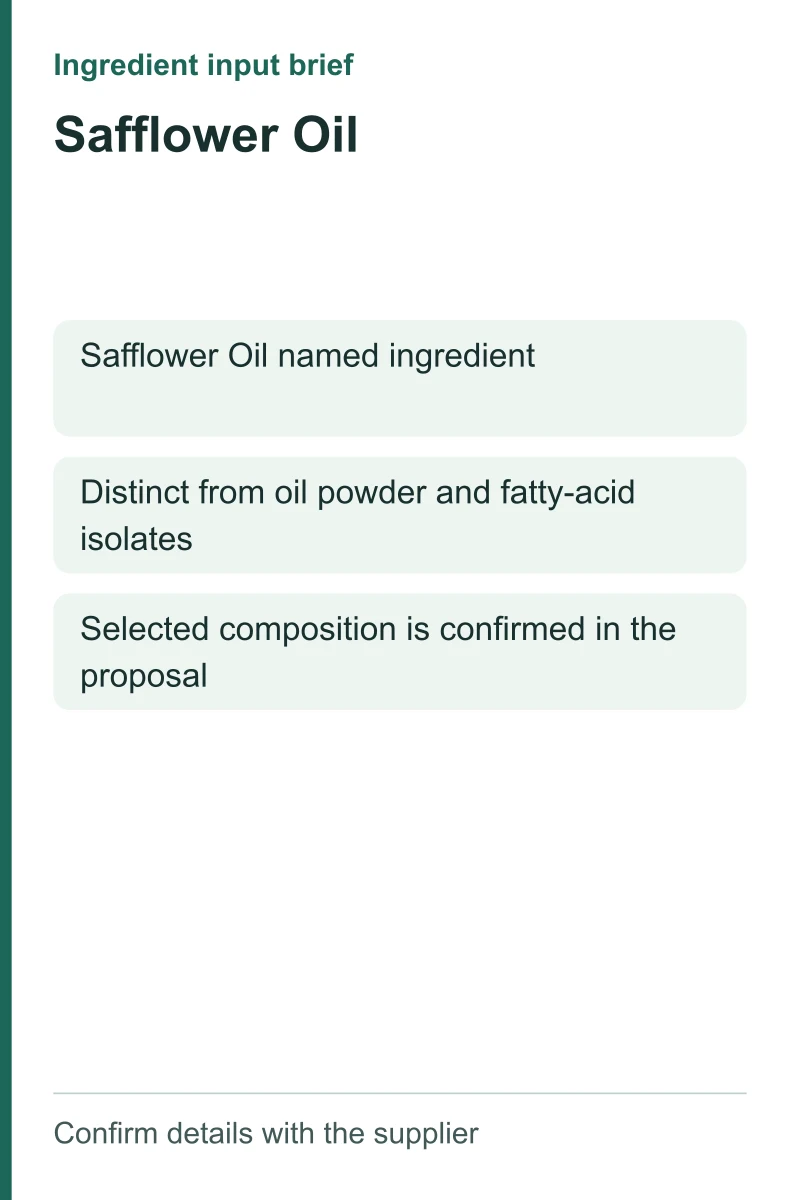 Safflower Oil ingredient input brief