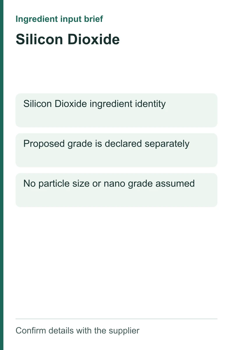 Silicon Dioxide ingredient input brief
