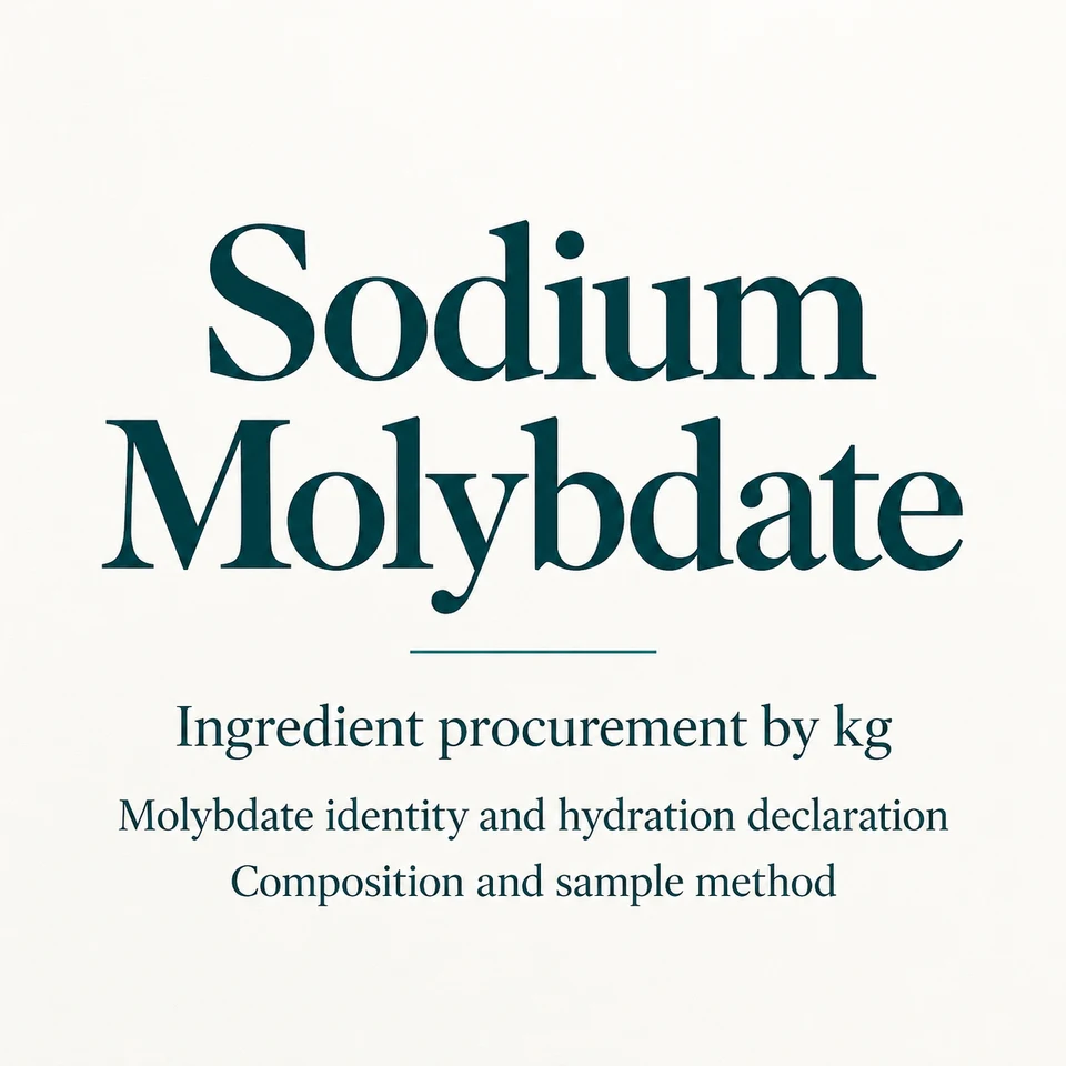 Sodium Molybdate ingredient identity and procurement by kg