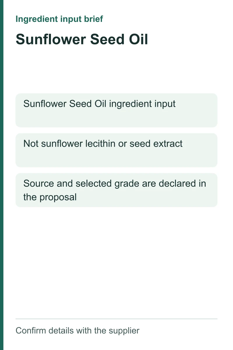 Sunflower Seed Oil ingredient input brief