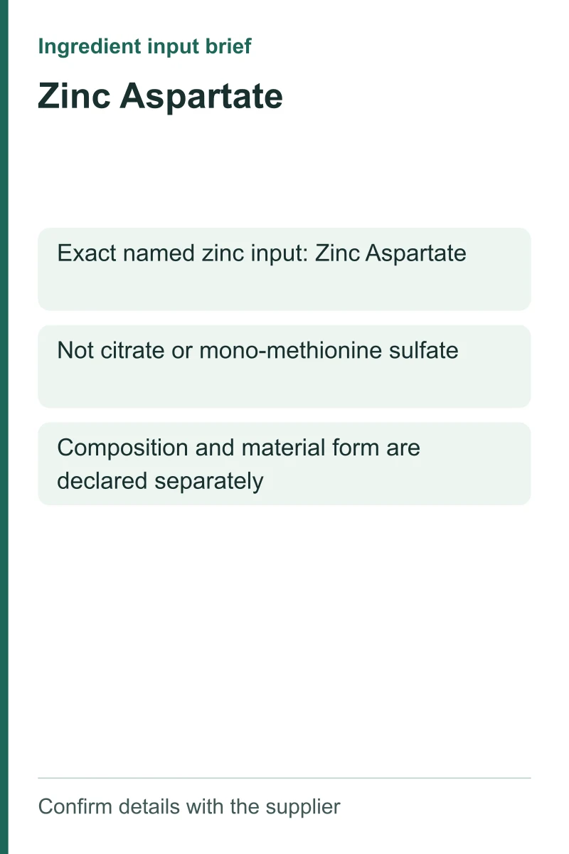 Zinc Aspartate ingredient input brief