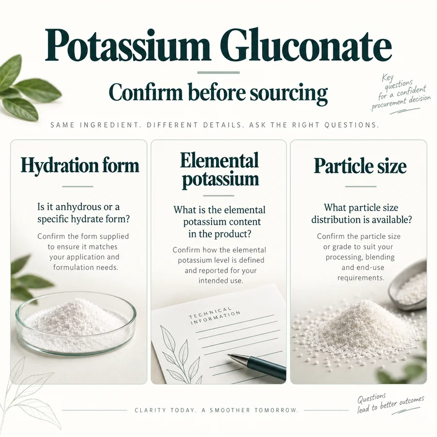 Potassium gluconate kg-based procurement planning