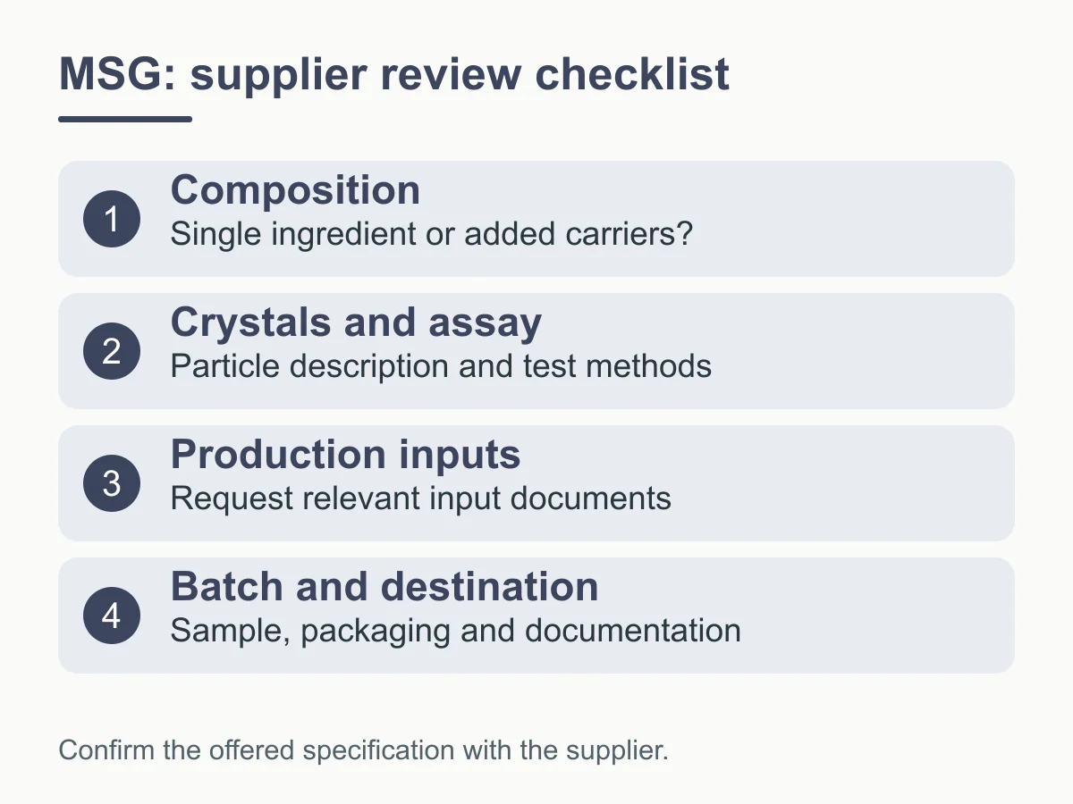 MSG: supplier review checklist