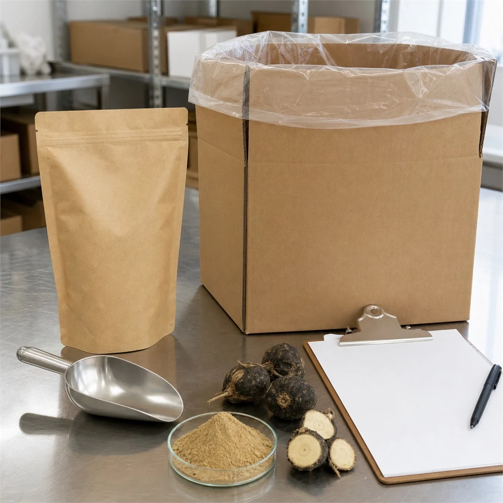 Black Maca Powder packaging and supply presentation