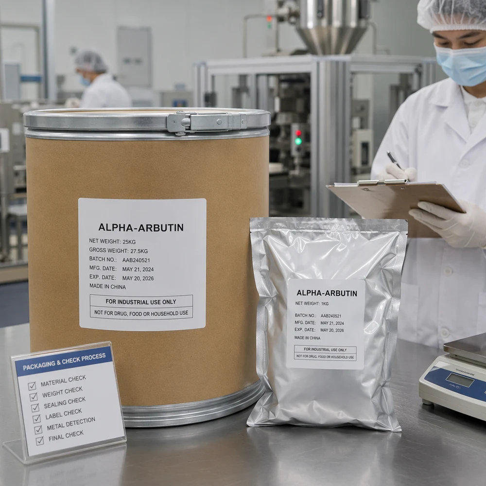 Alpha-Arbutin packaging and supply presentation