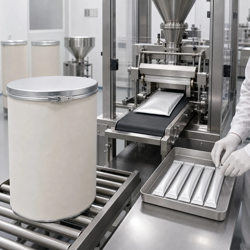 Ultra-Low Molecular Weight Fish Collagen Tripeptide Powder packaging and supply presentation