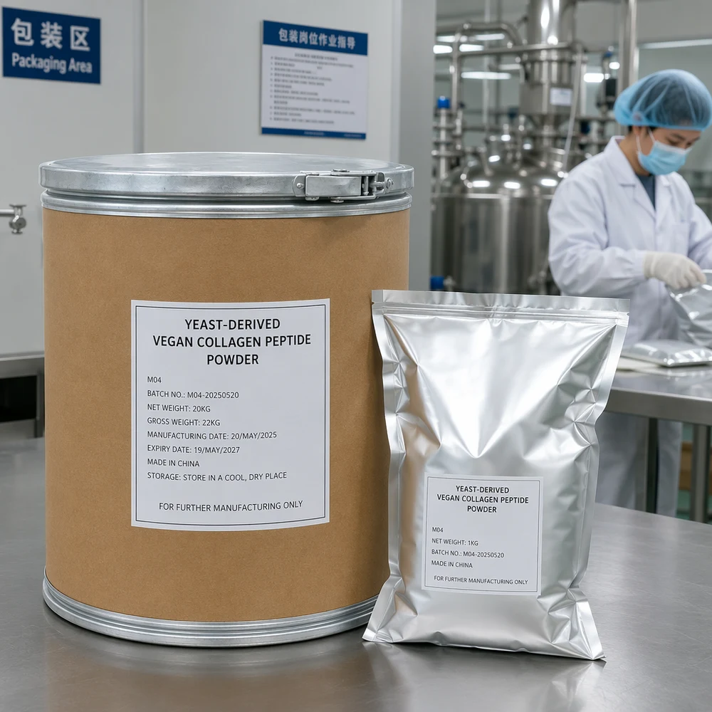 Yeast-Derived Vegan Collagen Peptide packaging and supply presentation