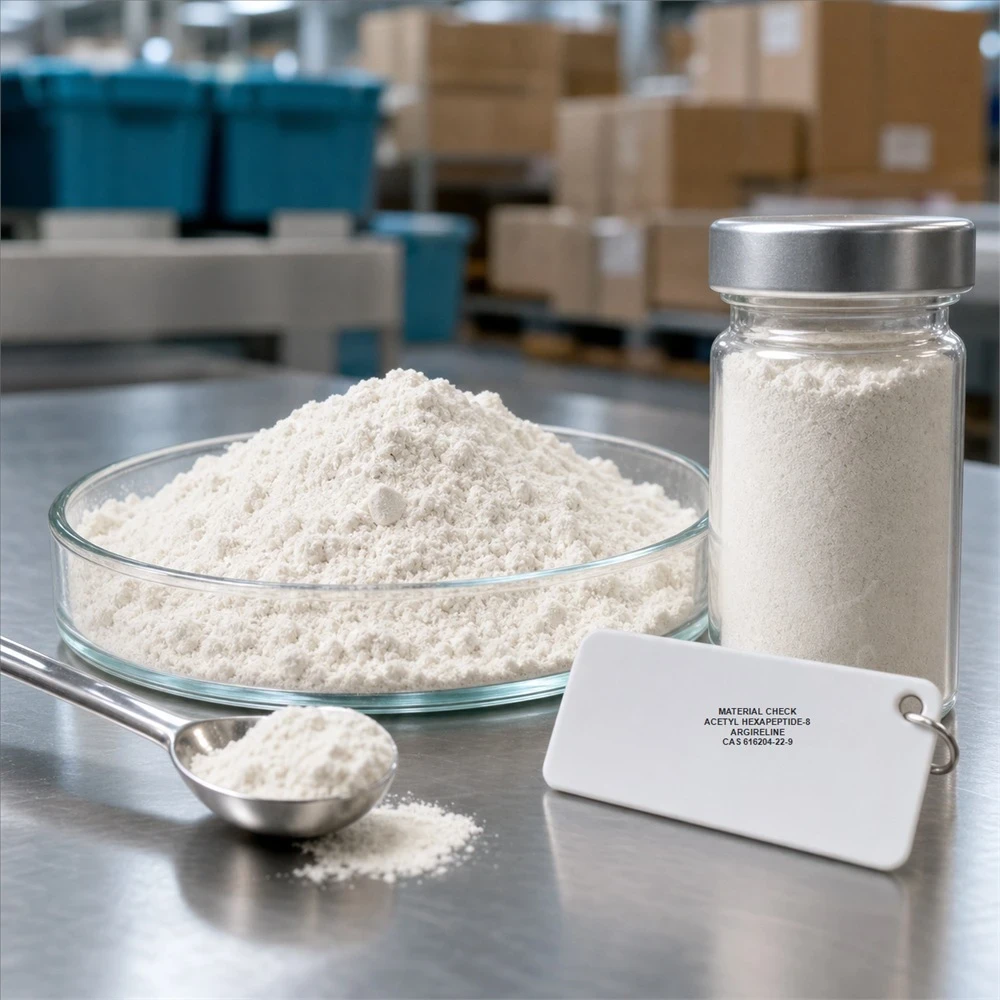 Acetyl Hexapeptide-8 (Argireline) Powder for Cosmetic Formulation packaging and supply presentation