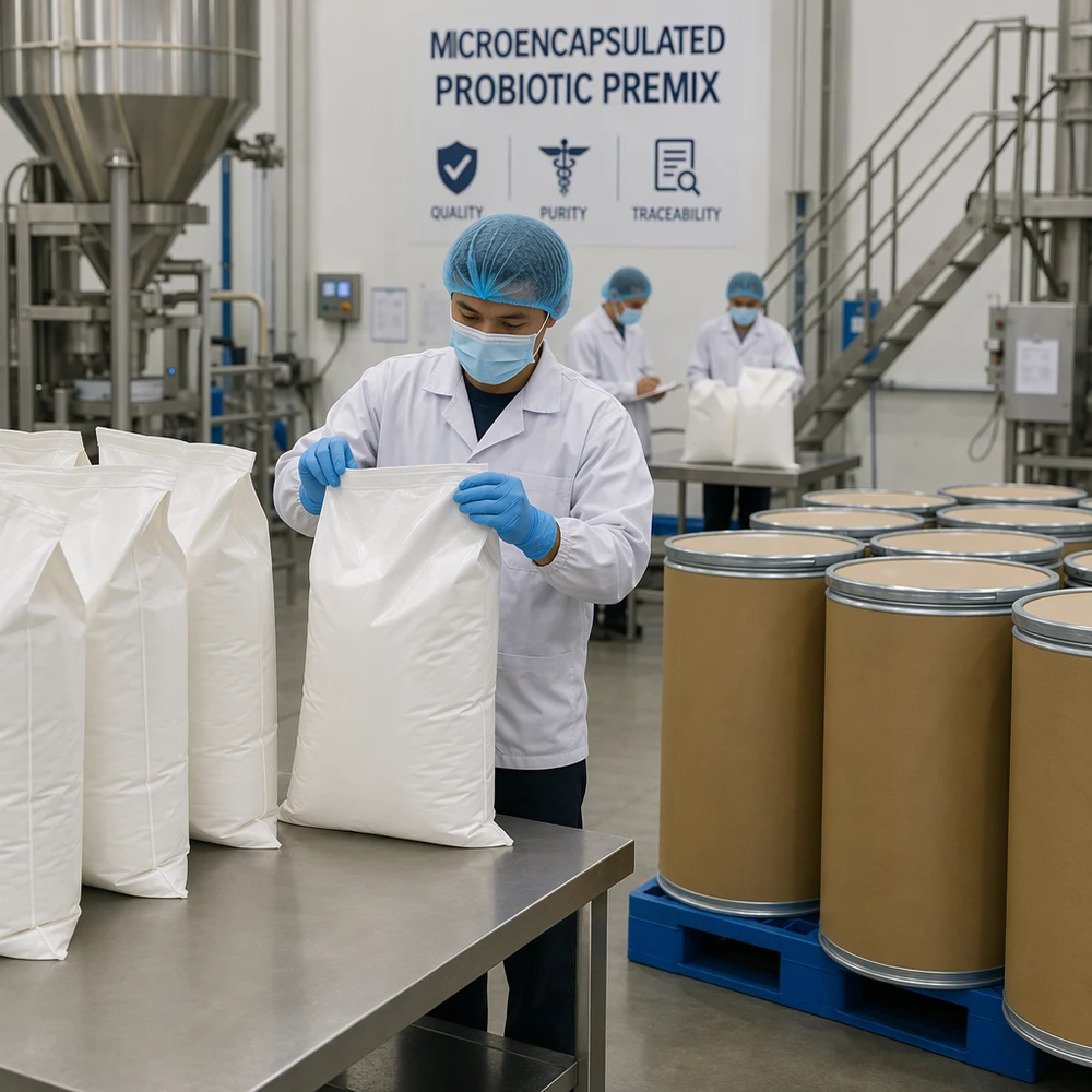 Delayed-Release Microencapsulated Probiotic Premix packaging and supply presentation