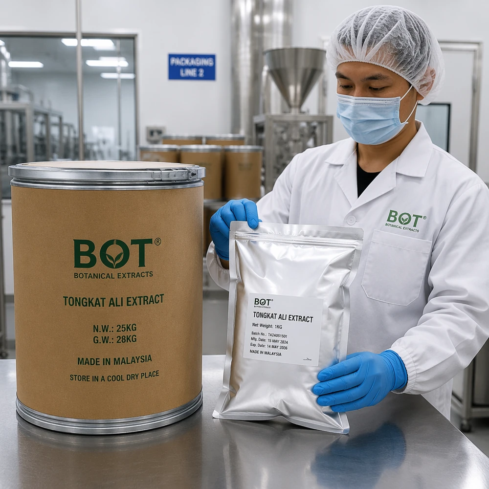 1% Marker Tongkat Ali Botanical Extract for Ingredient Sourcing Projects packaging and supply presentation