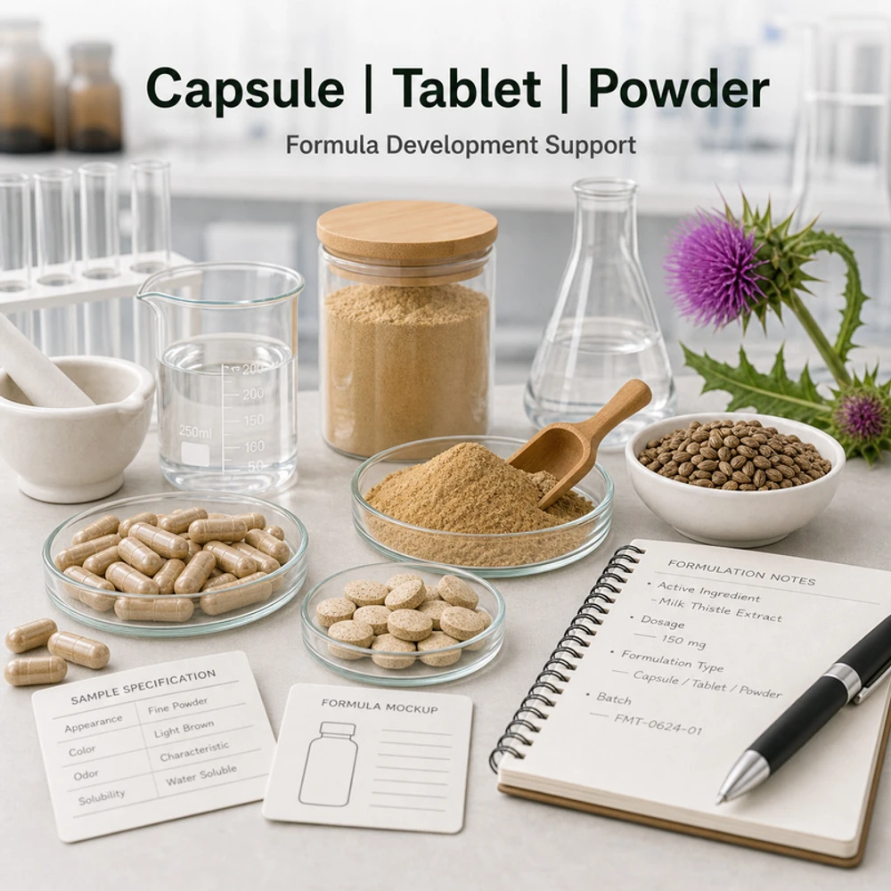 Milk Thistle Extract Standardized to 80% Silymarin for Botanical Sourcing product format presentation