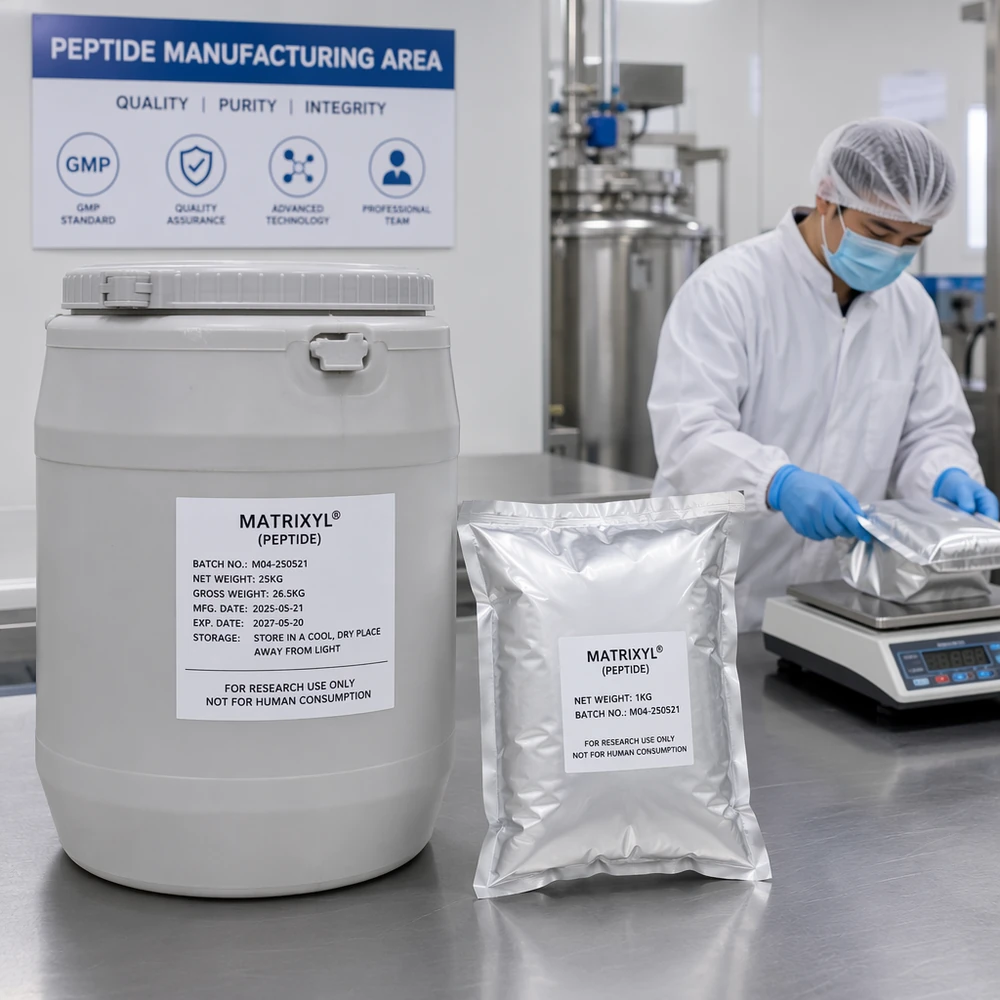 Palmitoyl Pentapeptide-4 99% Powder for Cosmetic Peptide Formulation packaging and supply presentation