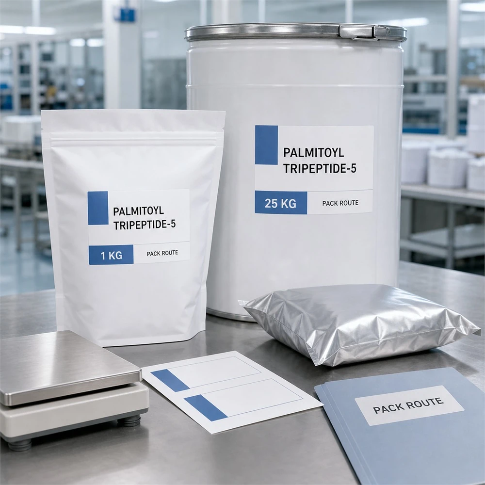 Palmitoyl Tripeptide-38 for Professional Cosmetic Peptide Formulation packaging and supply presentation