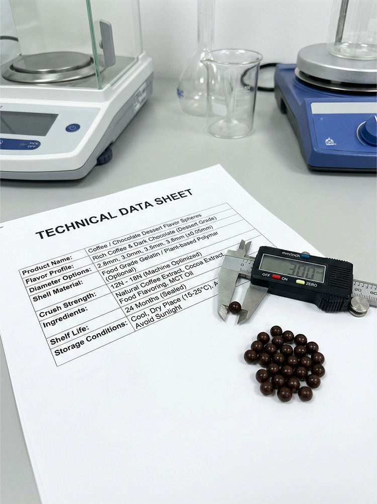 Coffee & Chocolate Dessert Flavor Spheres for Food Application Development Specification and application detail